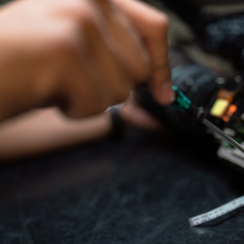 Close-up of a repair being documented